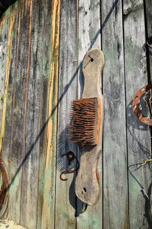 Photo for Antique Flax Hatchel Comb in Ukrainian Village - Royalty Free Image