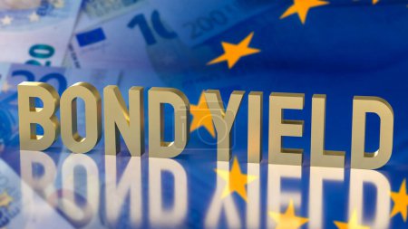 Téléchargez les photos : Rendements obligataires en or sur fond de drapeau euro pour le concept d'entreprise rendu 3d - en image libre de droit