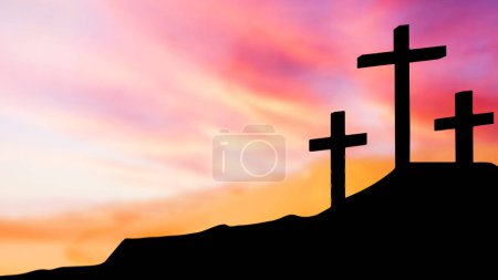 Photo for Cross Jesus in twilight sky for good friday concept 3d rendering - Royalty Free Image