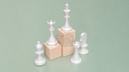 Der Holzwürfel und Schach für Business-Konzept 3d renderin