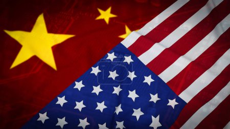 Téléchargez les photos : Drapeau de la Chine et des États-Unis sur fond de pub rendu 3d - en image libre de droit