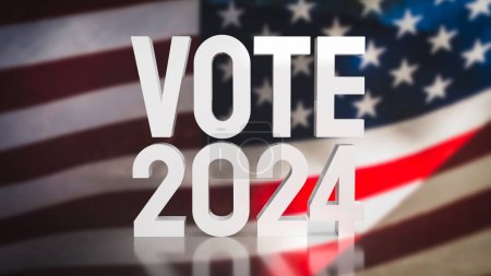 El texto de votación 2024 en la etapa unida de la bandera de América 3d representación 