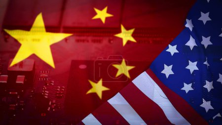Téléchargez les photos : Drapeau de la Chine et des États-Unis sur fond de pub rendu 3d - en image libre de droit