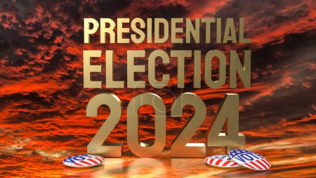 Foto de Crepúsculo cielo y oro texto elecciones presidenciales 2024 para el concepto de voto 3d renderizado - Imagen libre de derechos