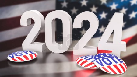 Foto de Bandera de EE.UU. y 2024 para el concepto de votación 3d renderizado - Imagen libre de derechos
