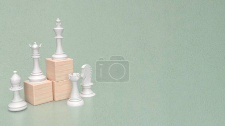 The wood cube and chess for Business concept 3d renderin