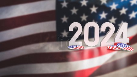 Usa-Flagge und 2024 für Stimmenkonzept 3D-Darstellung