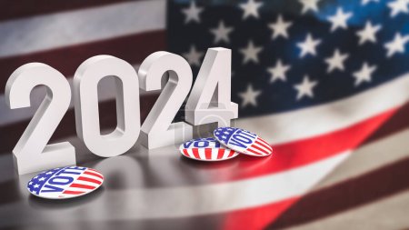 Bandera de EE.UU. y 2024 para el concepto de votación 3d renderizado