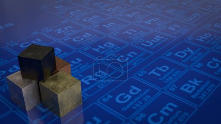 Photo for Metal cube on periodic table for education or sci concept 3d renderin - Royalty Free Image