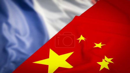 Chinesische und französische Flagge für das 3D-Rendering von Geschäftskonzepten. 