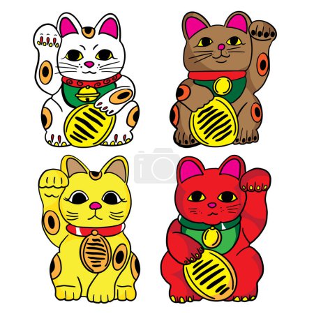 Téléchargez les illustrations : Le Maneki Neko, également connu sous le nom de chat d'appel ou chat chanceux est une figurine japonaise populaire qui est censé apporter bonne chance, prospérité. - en licence libre de droit