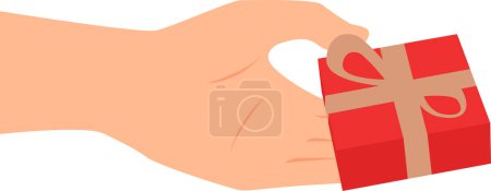 Photo for Hand holding red present box with a bow. Flat vector illustration. - Royalty Free Image