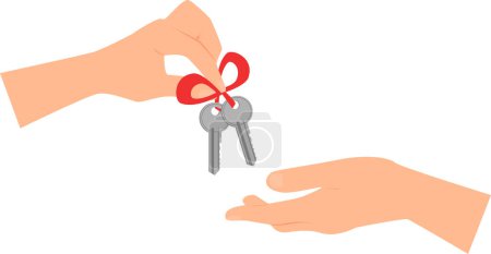 Photo for Hand giving two keys tied with red ribbon to another hand. Flat vector illustration. - Royalty Free Image