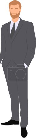 Photo for Man wearing in business suit standing with his hands in his trouser pockets. Flat vector illustration. - Royalty Free Image