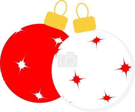 Photo for Red and white Christmas tree balls decorated with the white stars. Flat vector illustration. - Royalty Free Image