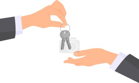 Photo for Two hands wearing in business suit. One hand giving two keys to another. Flat vector illustration. - Royalty Free Image
