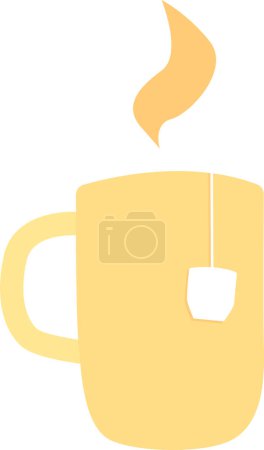 Photo for Yellow cup and label from tea bag that hanging from the cup. Cloud of steam from hot drink raising above the cup. Flat vector illustration. - Royalty Free Image