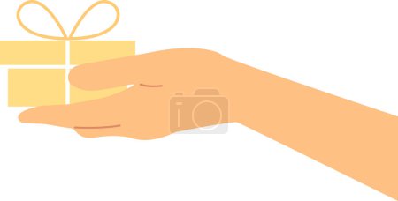 Photo for Hand holding yellow box with a bow. Flat vector illustration. - Royalty Free Image