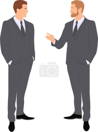 Photo for Two standing men wearing in business suits one of them gesturing with arm are talking - Royalty Free Image