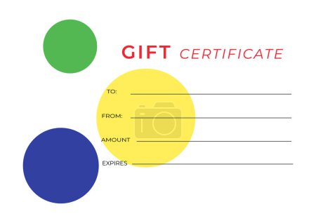 Photo for Gift Certificate Template in blue, red, yellow and green colors. White backgound. - Royalty Free Image