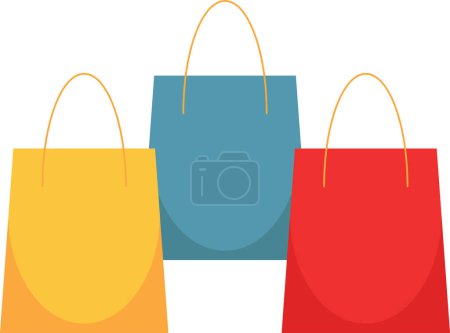 Photo for Three simple colored paper shopping bags. Vector illustration. Flat style - Royalty Free Image