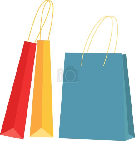 Photo for Three paper shopping bags in different colours. Vector illustration. Flat style - Royalty Free Image