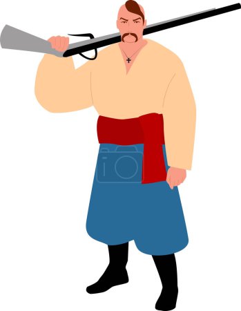 Téléchargez les illustrations : Kozak ukrainien (ossack) avec un pistolet. Illustration vectorielle - en licence libre de droit