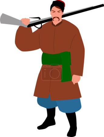 Téléchargez les illustrations : Kozak ukrainien (ossack) avec un pistolet. Illustration vectorielle - en licence libre de droit