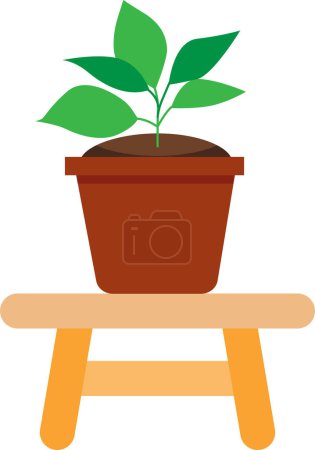 Photo for A flower pot with green plant standing on the bench. Vector illustration - Royalty Free Image