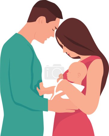 Photo for A man and a woman holding their newborn baby in their arms. Family. Transparent background. Vector illustration - Royalty Free Image