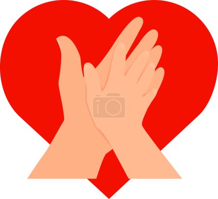 Photo for A hand of an adult and a hand of a child touching each other on the background of a red heart.  Vector illustration - Royalty Free Image