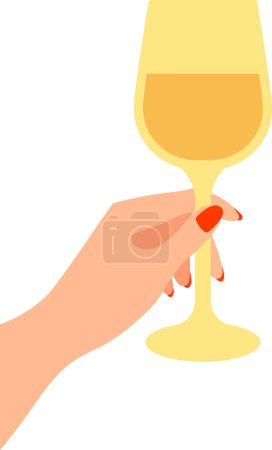 Photo for A woman's hand with nails painted with red nail polish holds a glass of white wine vector illustration.  Transparent background - Royalty Free Image