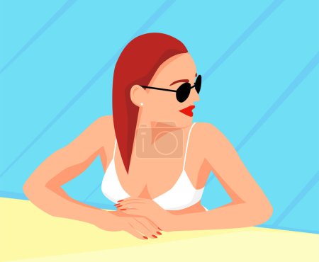 Photo for Beautiful woman in a white bikini and black glasses in a swimming pool vector illustration - Royalty Free Image