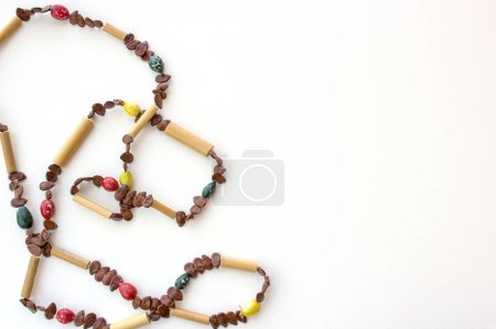 Ethnic brazilian handmade beads collar isolated on white background with space for copy
