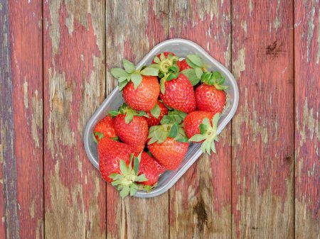 Photo for Top view of Fresh Ripe Strawberries On Wooden Background - Royalty Free Image