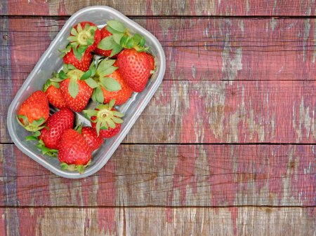 Photo for Top view of Fresh Ripe Strawberries On Wooden Background - Royalty Free Image