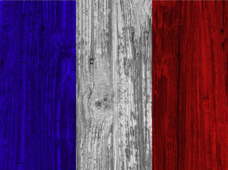 Téléchargez les photos : Drapeau de France sur fond bois grunge - en image libre de droit