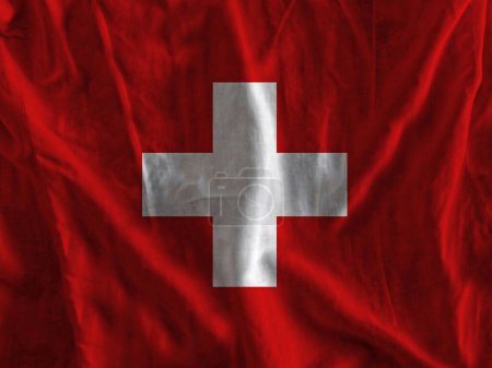 Foto de Suiza bandera sobre la superficie ondulada de la tela - Imagen libre de derechos