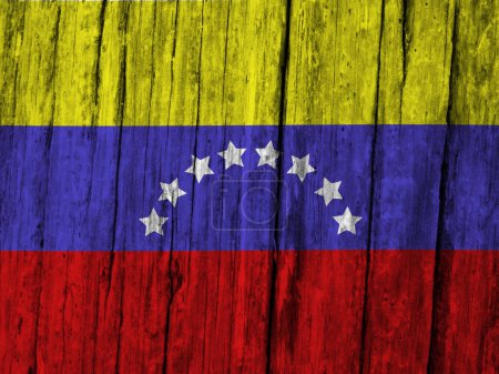 Foto de Bandera de Venezuela sobre fondo grunge de madera - Imagen libre de derechos