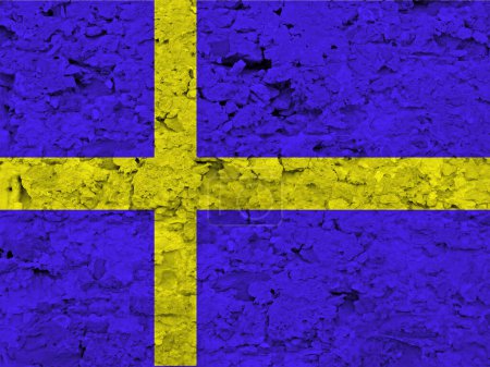 Téléchargez les photos : Drapeau Suède sur texture de pierre brute rayée - en image libre de droit