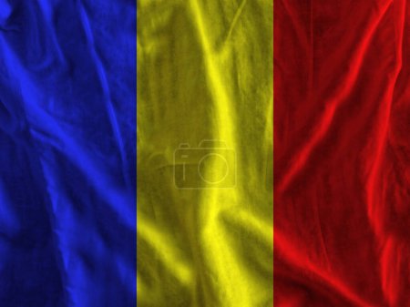 Foto de Bandera de Rumania en la superficie ondulada de la tela - Imagen libre de derechos