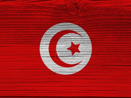 Téléchargez les photos : Drapeau Tunisie sur fond bois grunge - en image libre de droit