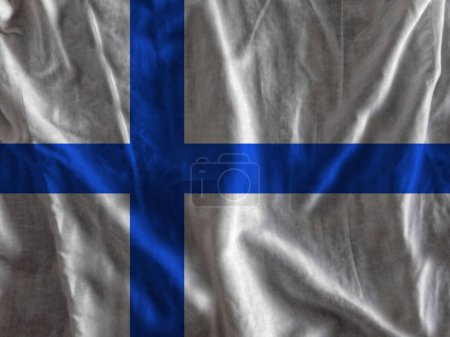 Téléchargez les photos : Drapeau Finlande sur la surface ondulée du tissu - en image libre de droit