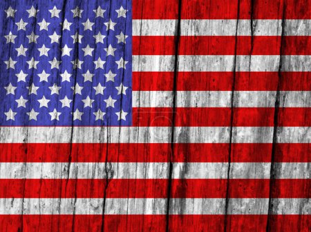 Foto de Bandera de Estados Unidos sobre fondo grunge madera - Imagen libre de derechos