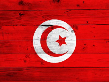 Foto de Bandera de Túnez sobre fondo grunge de madera - Imagen libre de derechos