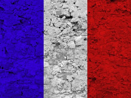 Téléchargez les photos : Drapeau de France sur texture de pierre brute rayée - en image libre de droit