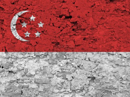 Photo for Singapore flag on scratched rough stone texture - Royalty Free Image