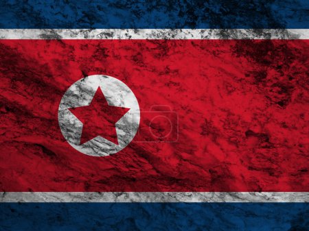 Téléchargez les photos : Drapeau Corée du Nord sur texture de pierre brute rayée - en image libre de droit