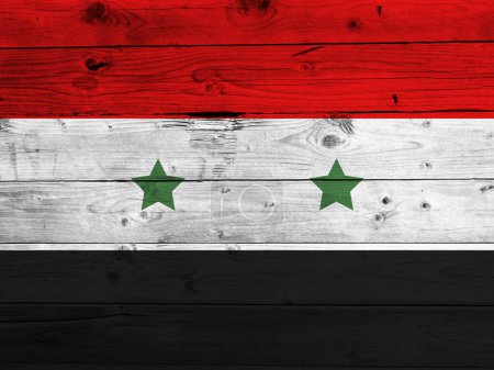 Foto de Bandera de Siria sobre fondo grunge de madera - Imagen libre de derechos