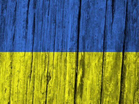 Téléchargez les photos : Drapeau Ukraine sur fond bois grunge - en image libre de droit